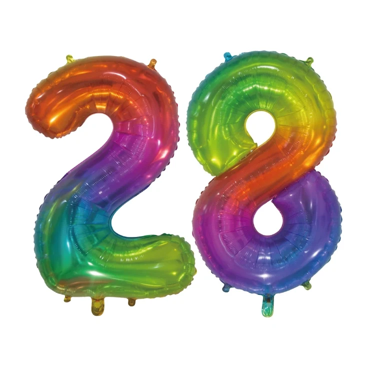 Folieballon 28 jaar Regenboog 76cm