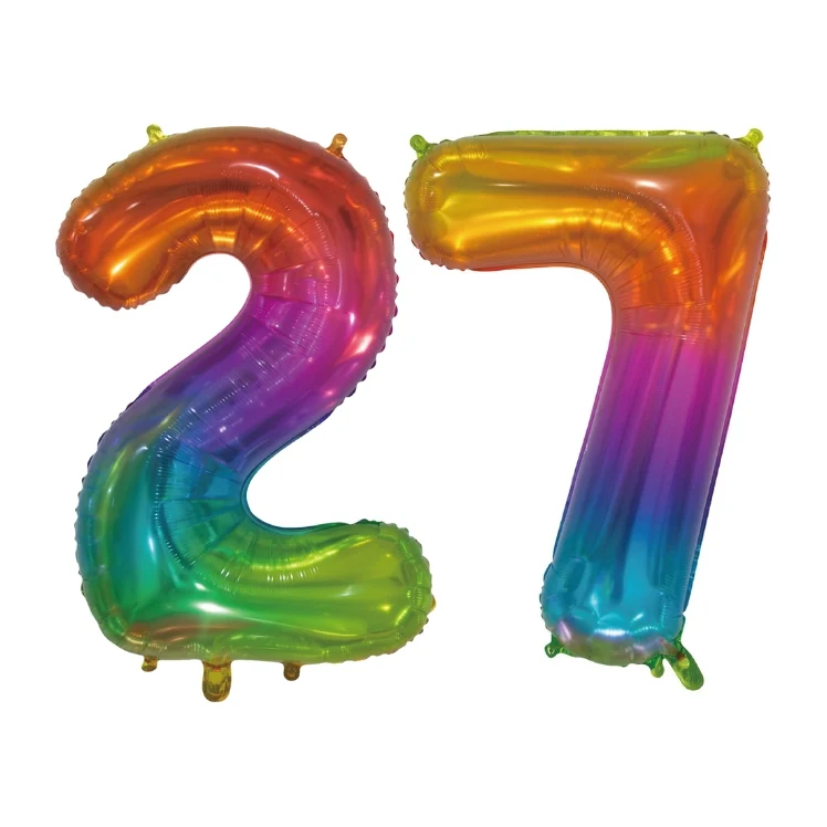 Folieballon 27 jaar Regenboog 76cm
