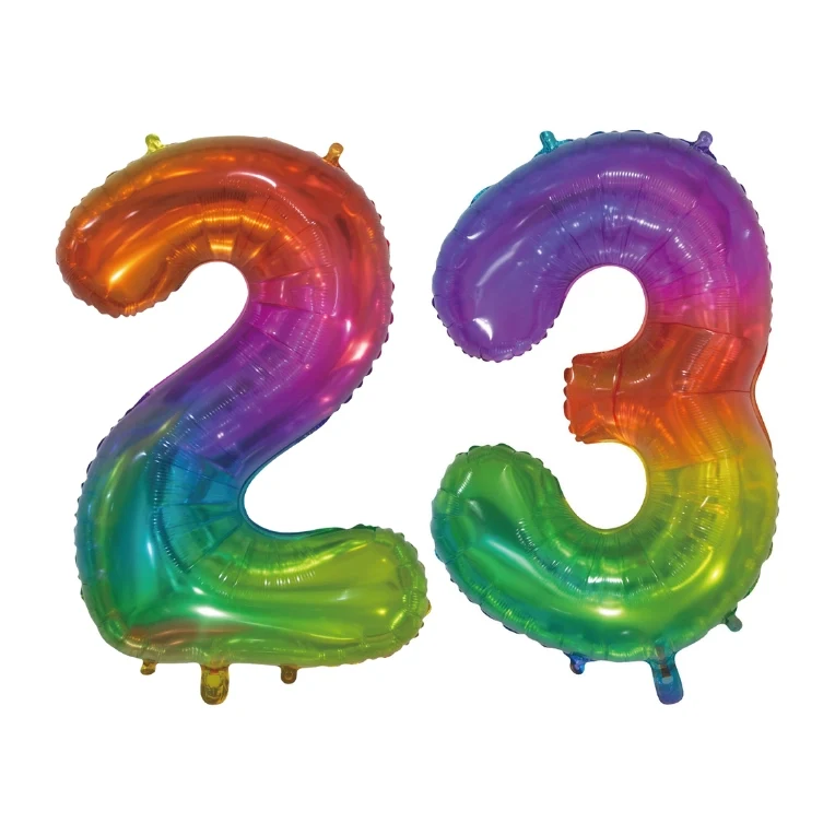 Folieballon 23 jaar Regenboog 76cm