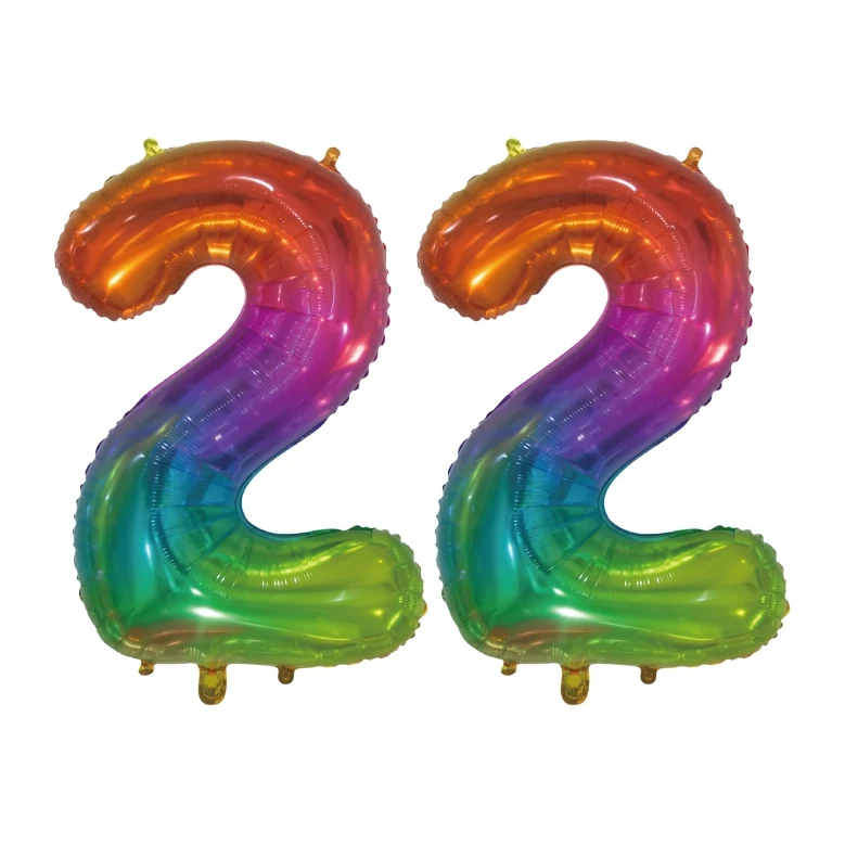 Folieballon 22 jaar Regenboog 76cm