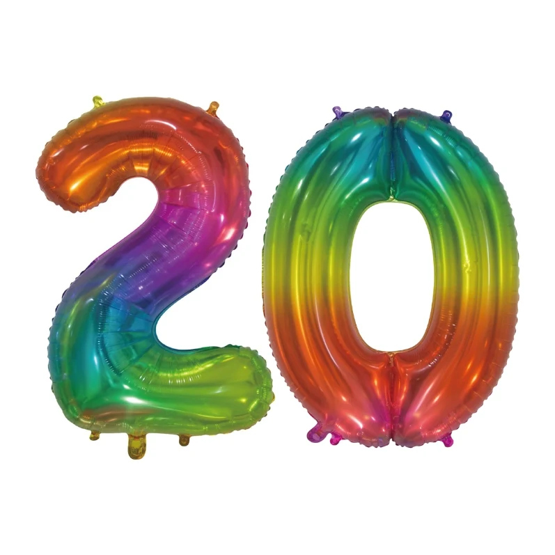Folieballon 20 jaar Regenboog 76cm