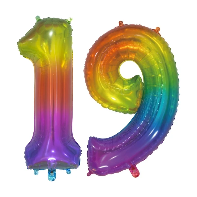 Folieballon 19 jaar Regenboog 76cm
