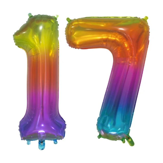 Folieballon 17 jaar Regenboog 76cm