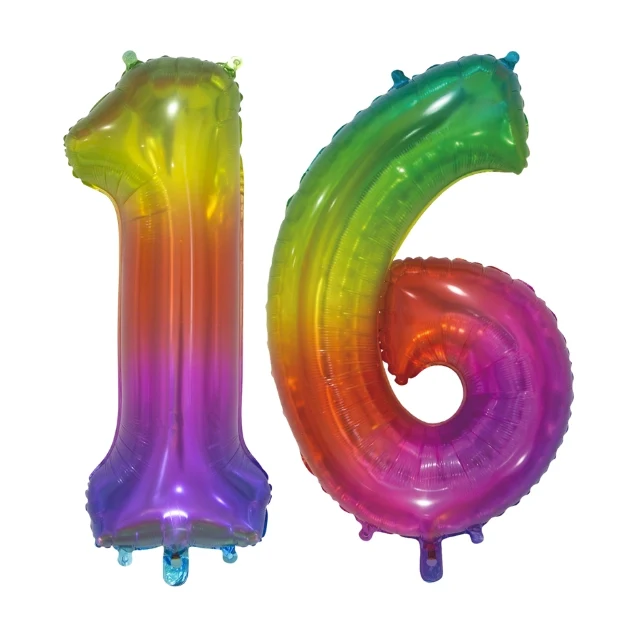 Folieballon 16 jaar Regenboog 76cm
