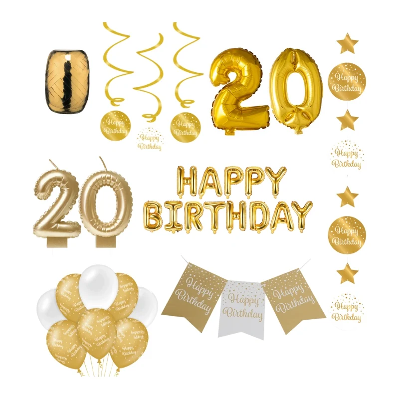 20 jaar Verjaardag Versiering Pakket Gold