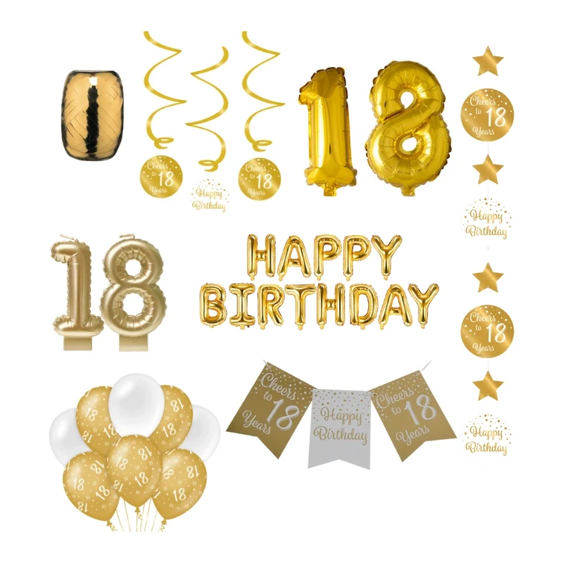 18 jaar Verjaardag Versiering Pakket Gold