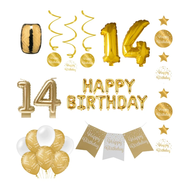 14 jaar Verjaardag Versiering Pakket Gold
