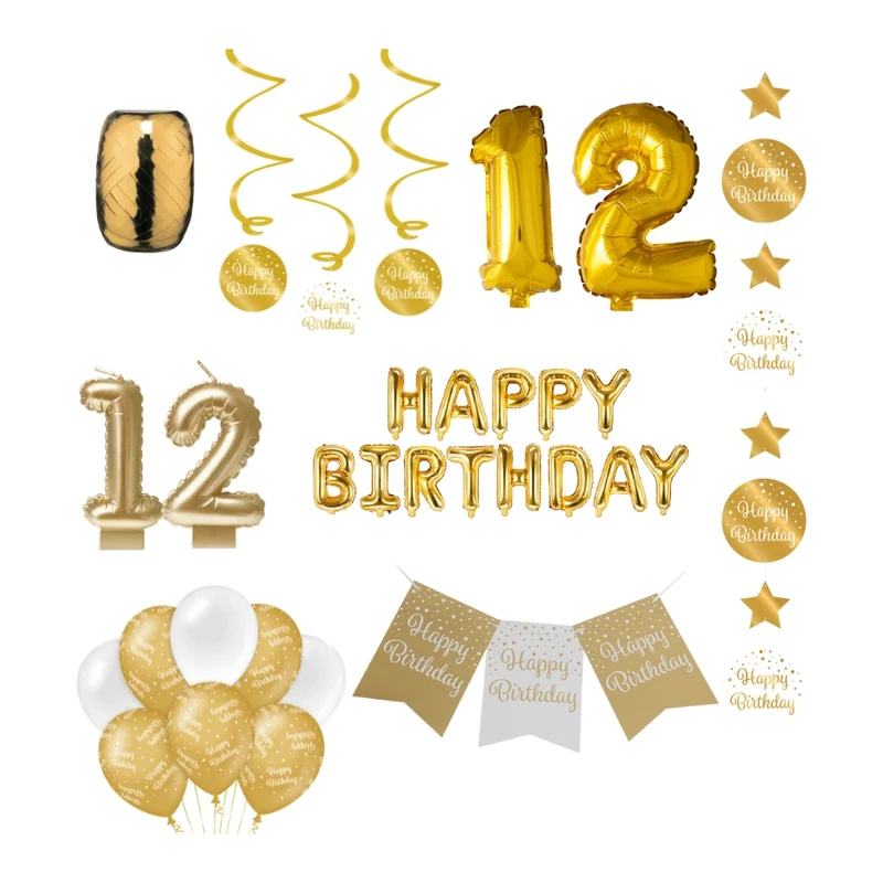 12 jaar Verjaardag Versiering Pakket Gold
