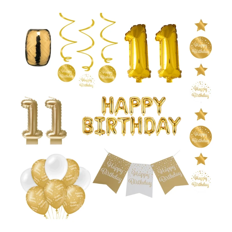 11 jaar Verjaardag Versiering Pakket Gold