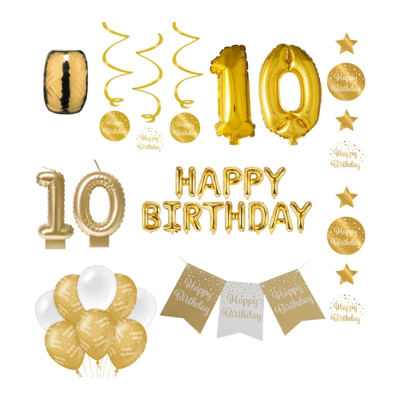 10 jaar Verjaardag Versiering Pakket Gold