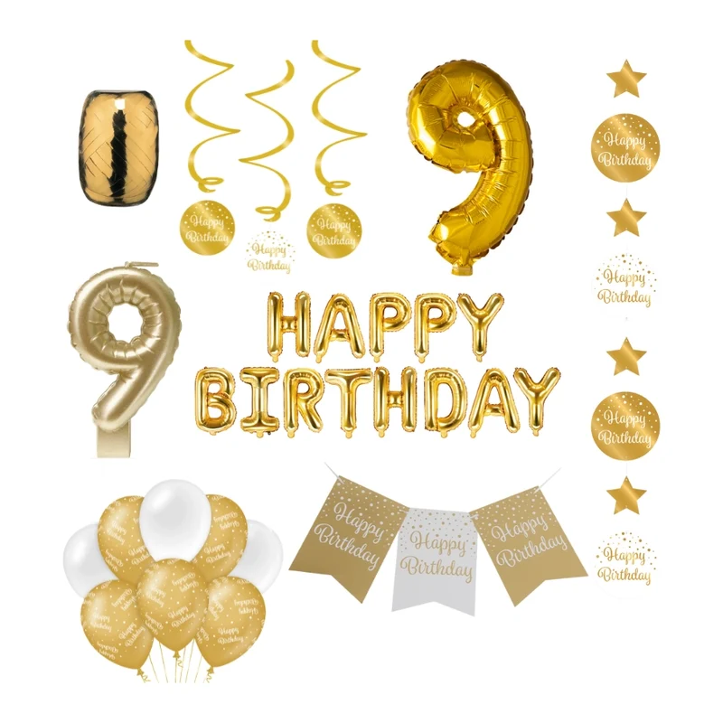 9 jaar Verjaardag Versiering Pakket Gold