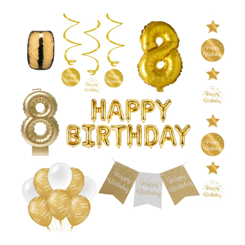 8 jaar Verjaardag Versiering Pakket Gold