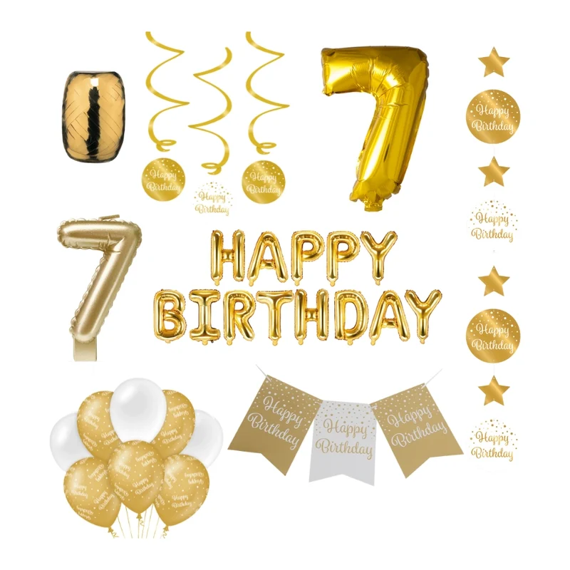 7 jaar Verjaardag Versiering Pakket Gold