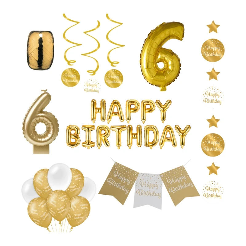 6 jaar Verjaardag Versiering Pakket Gold
