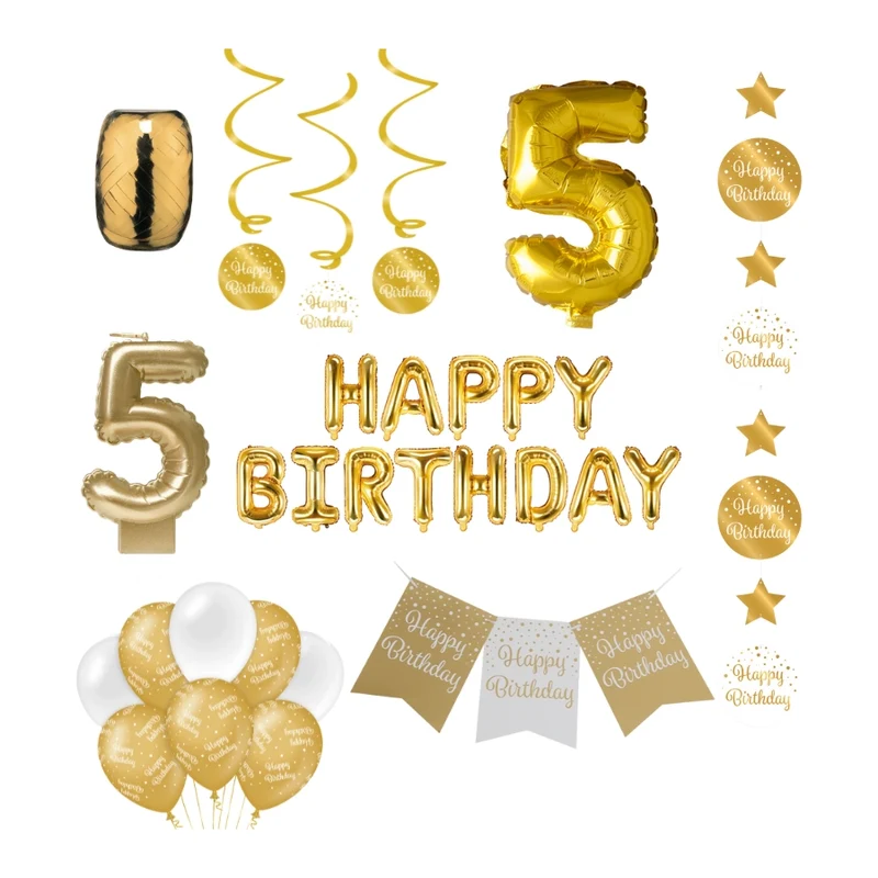 5 jaar Verjaardag Versiering Pakket Gold