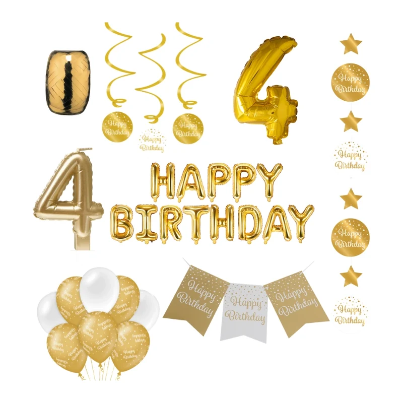 4 jaar Verjaardag Versiering Pakket Gold