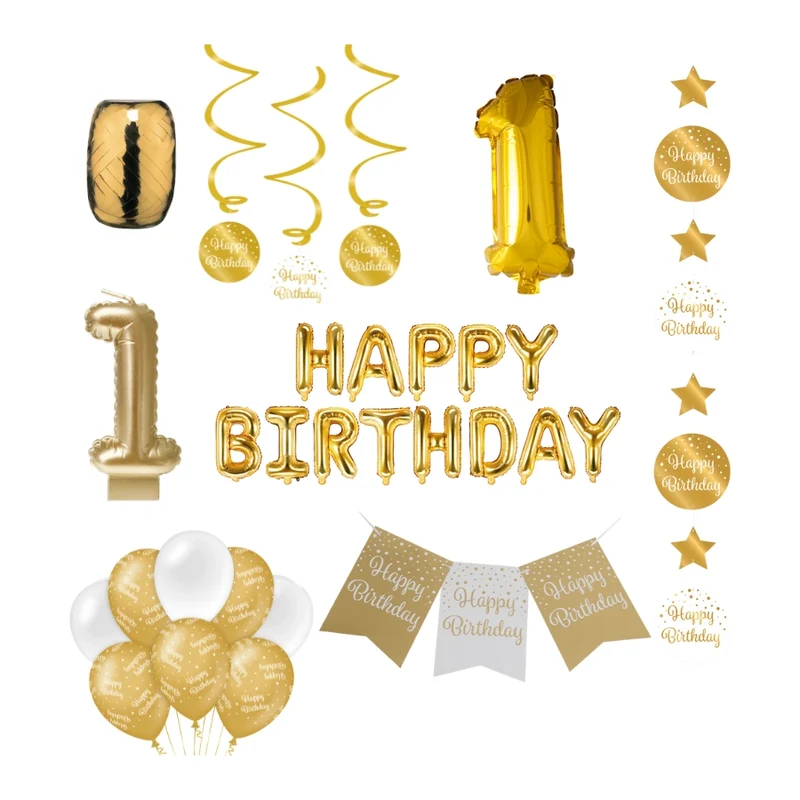 1 jaar Verjaardag Versiering Pakket Gold