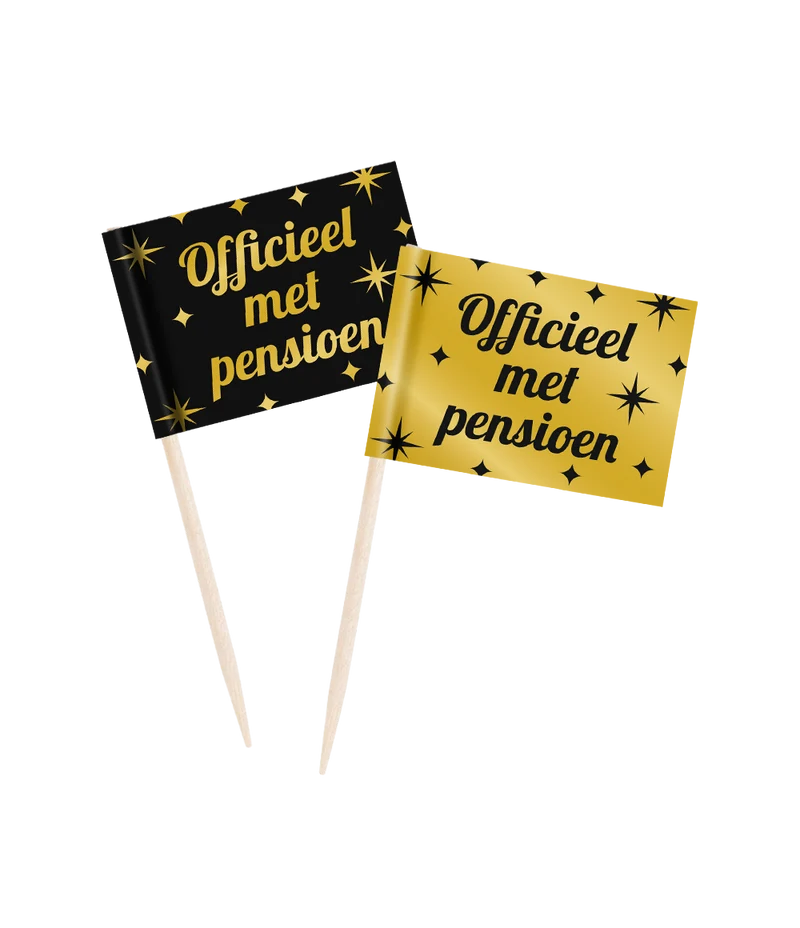 Cocktailprikkers zwart/goud Pensioen