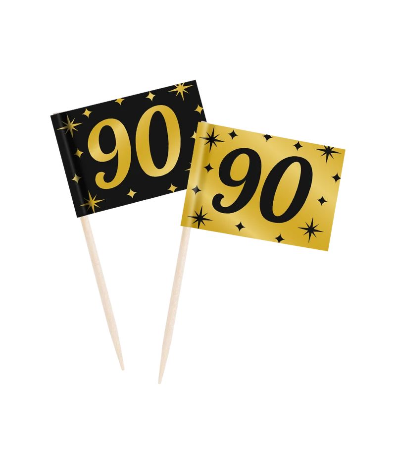 Cocktailprikkers zwart/goud 90 jaar