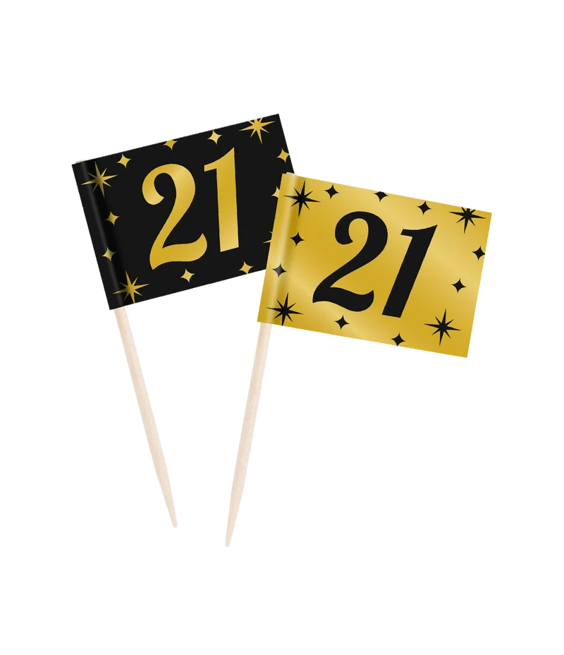 Cocktailprikkers zwart/goud 21 jaar