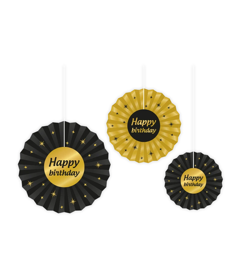 Honeycomb zwart/goud Happy Birthday (3st.)