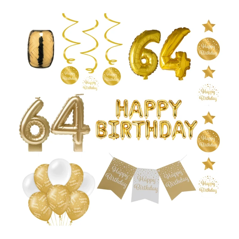 64 jaar Verjaardag Versiering Pakket Gold