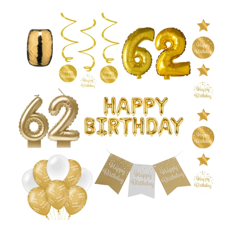62 jaar Verjaardag Versiering Pakket Gold