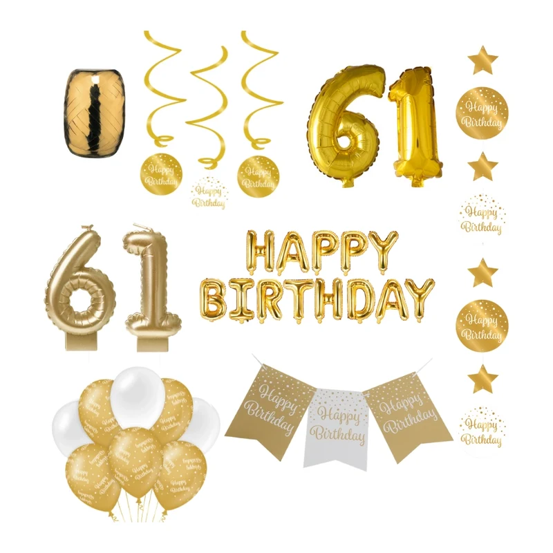 61 jaar Verjaardag Versiering Pakket Gold