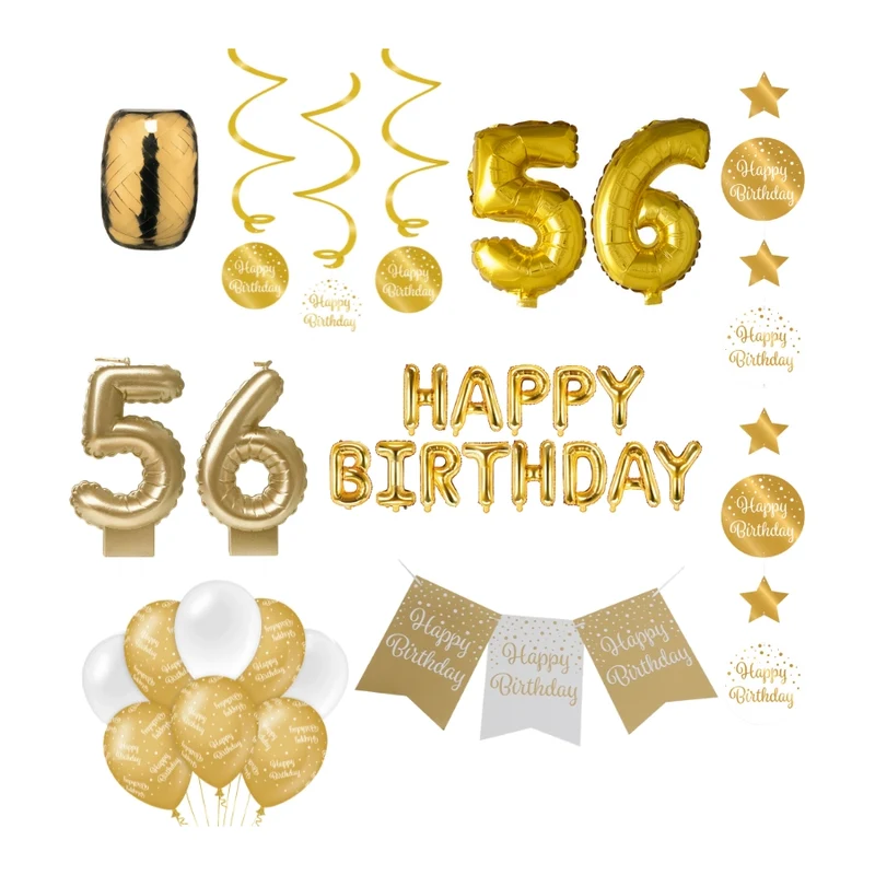 56 jaar Verjaardag Versiering Pakket Gold