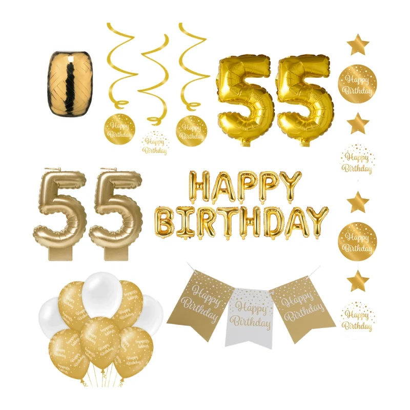 55 jaar Verjaardag Versiering Pakket Gold