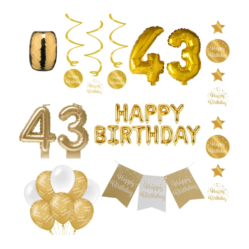 43 jaar Verjaardag Versiering Pakket Gold