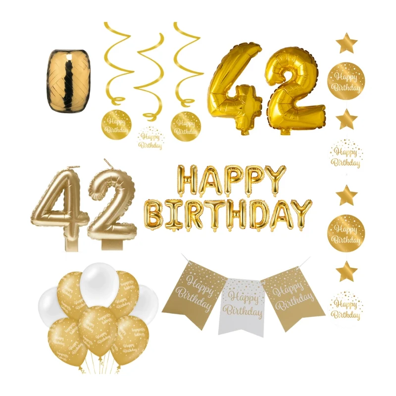42 jaar Verjaardag Versiering Pakket Gold