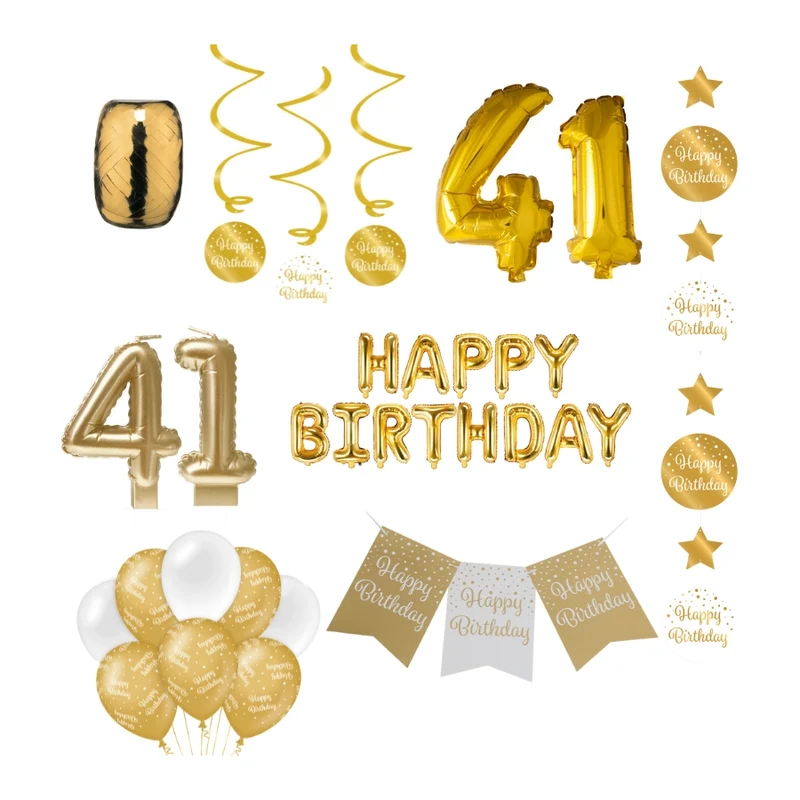 41 jaar Verjaardag Versiering Pakket Gold