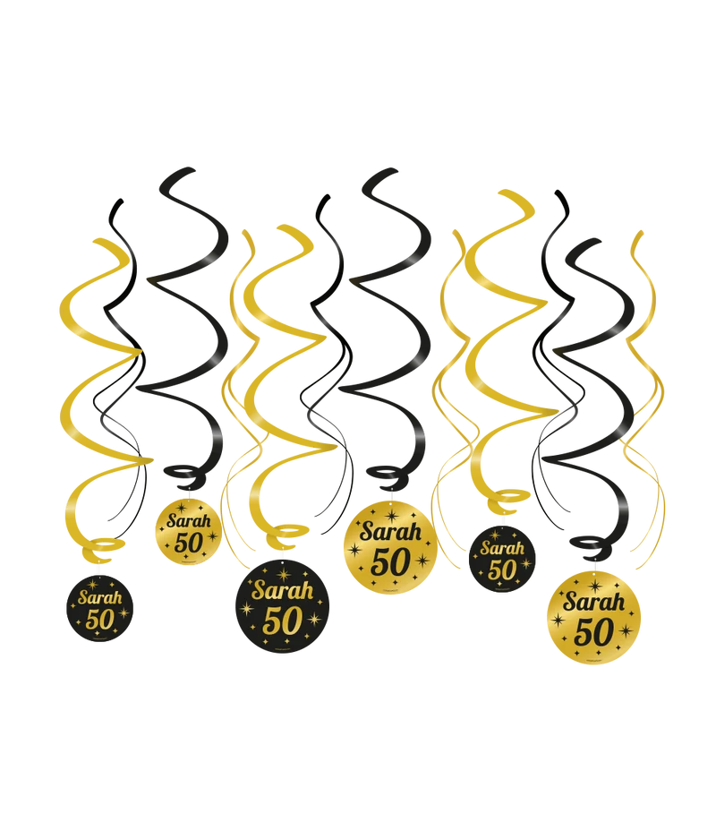 Swirls zwart/goud Sarah 50 jaar