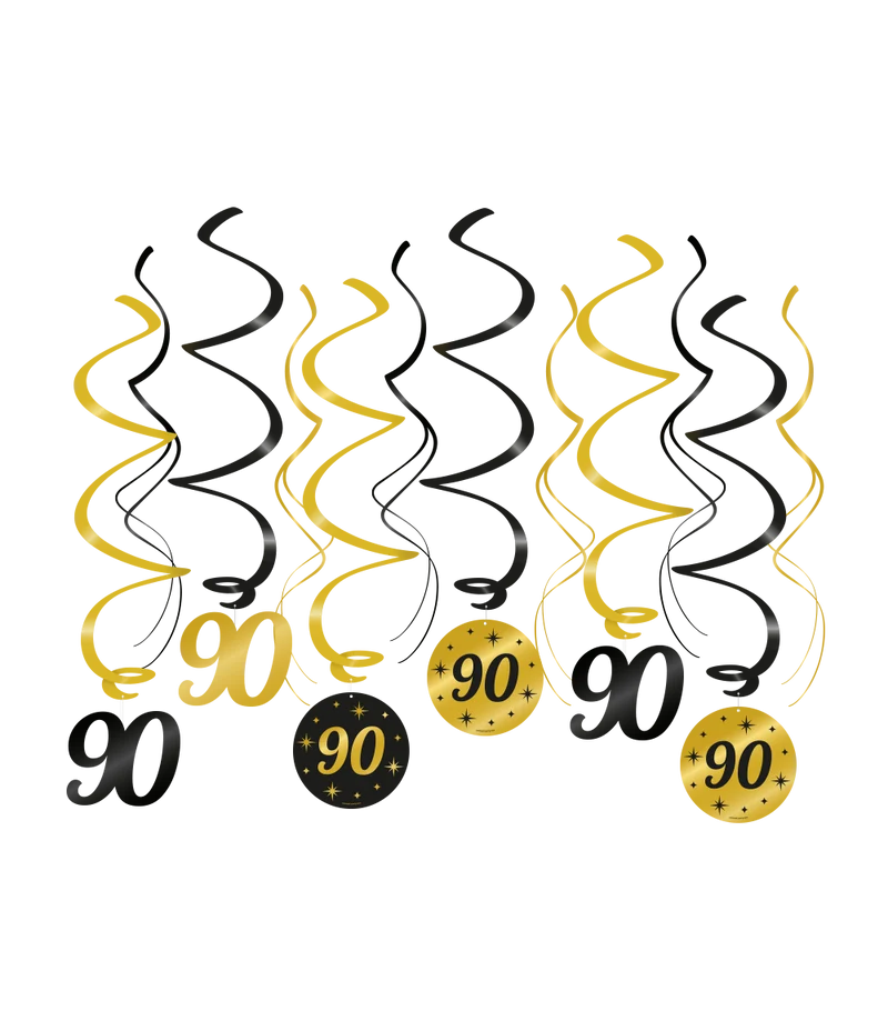Swirls zwart/goud 90 jaar