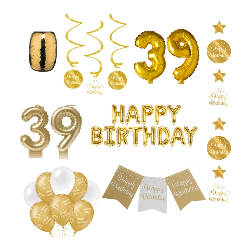 39 jaar Verjaardag Versiering Pakket Gold