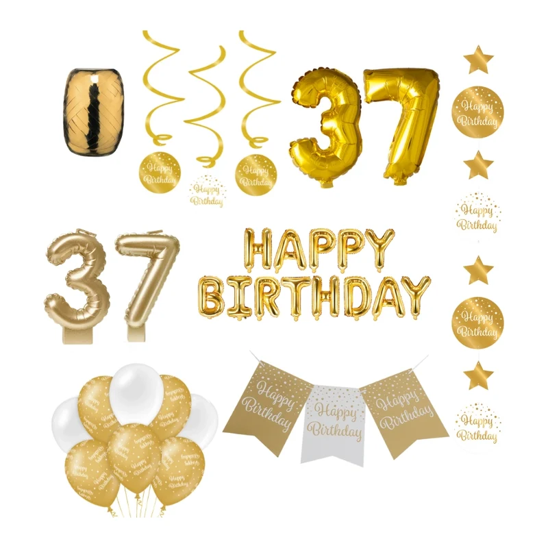 37 jaar Verjaardag Versiering Pakket Gold