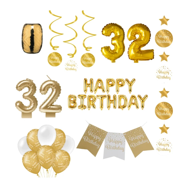 32 jaar Verjaardag Versiering Pakket Gold