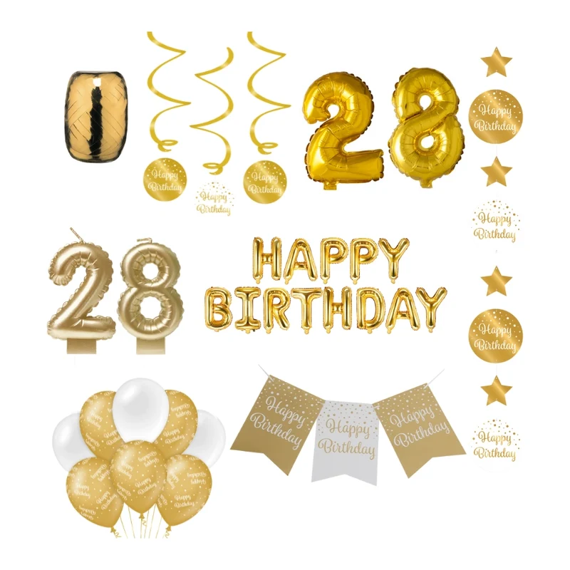 28 jaar Verjaardag Versiering Pakket Gold