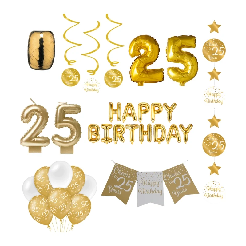 25 jaar Verjaardag Versiering Pakket Gold