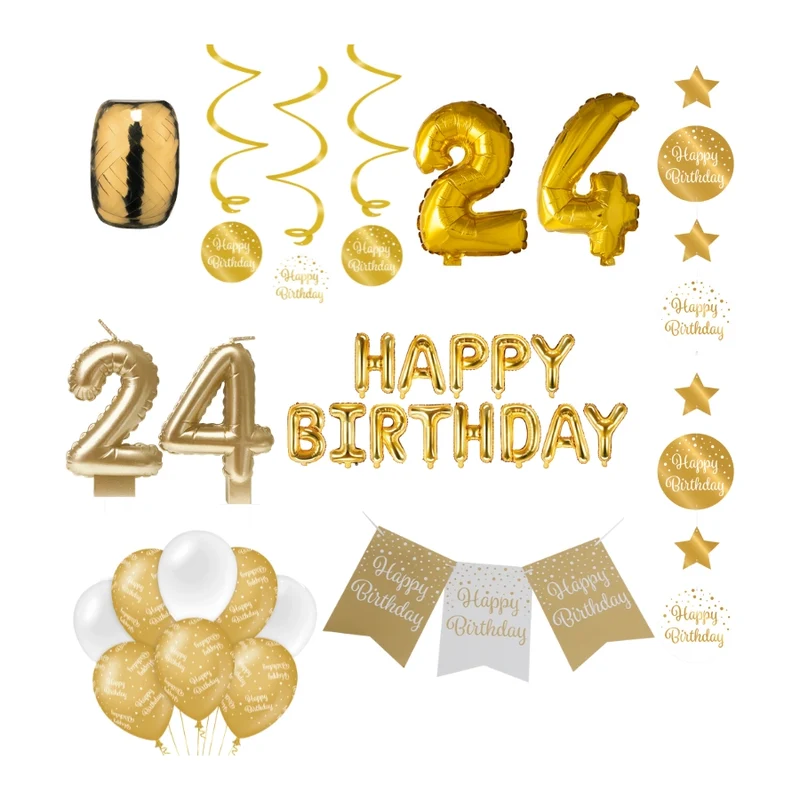 24 jaar Verjaardag Versiering Pakket Gold