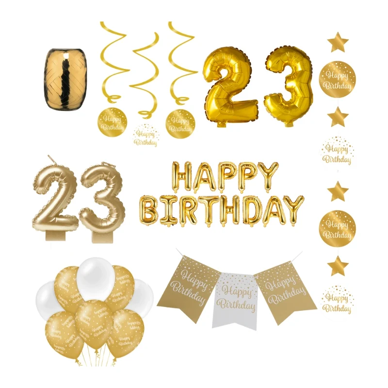 23 jaar Verjaardag Versiering Pakket Gold