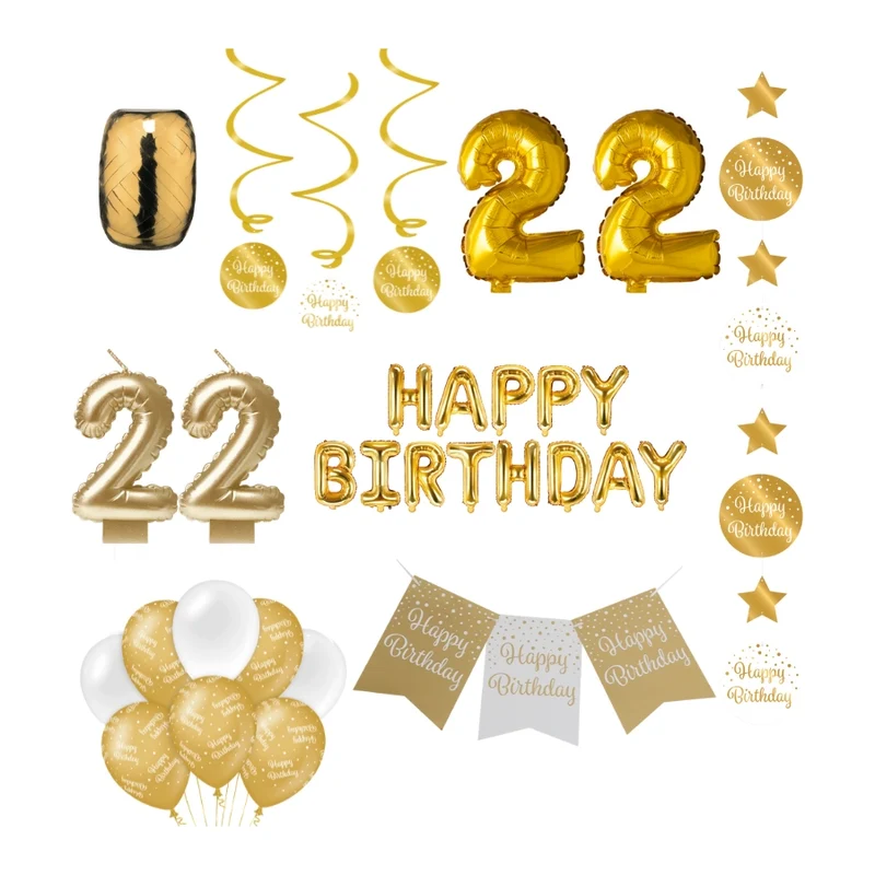 22 jaar Verjaardag Versiering Pakket Gold