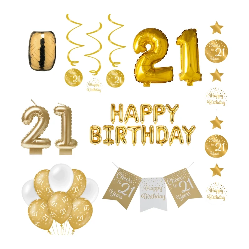 21 jaar Verjaardag Versiering Pakket Gold