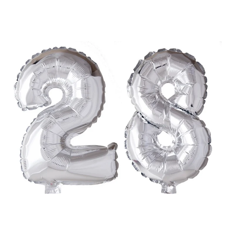 Folieballon 28 jaar Zilver 66cm
