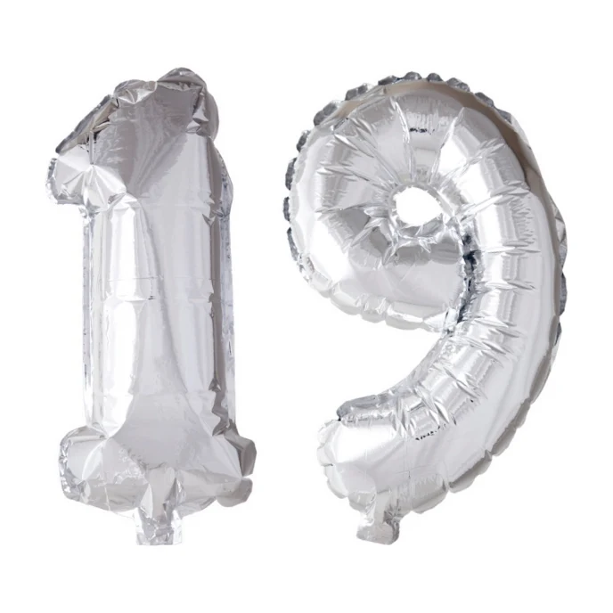 Folieballon 19 jaar Zilver 66cm