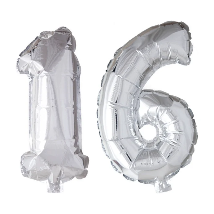 Folieballon 16 jaar Zilver 66cm