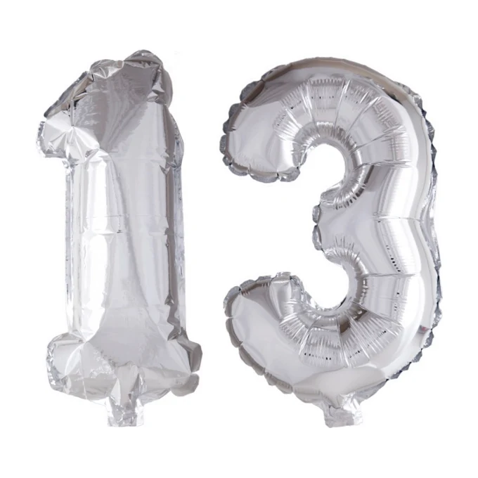 Folieballon 13 jaar Zilver 66cm