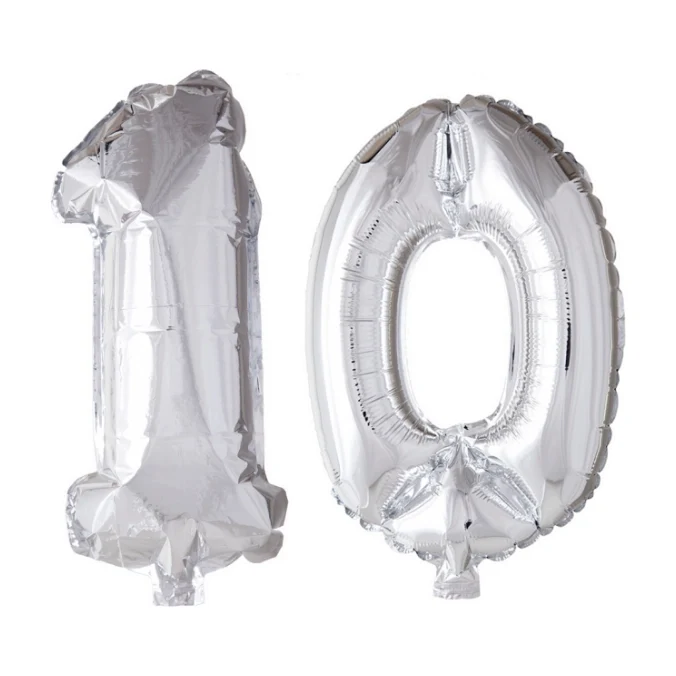 Folieballon 10 jaar Zilver 66cm