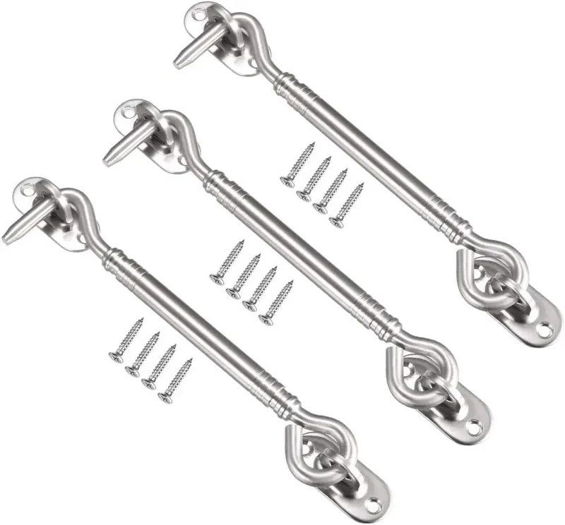 Rugged Stainless Steel Gate Hook Latch With Easy Snap Push Button For Cabinet Doors Fence Gates And Windows Solid Grip Mounting Screws Included For Everyday Use